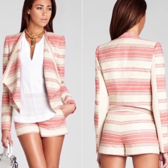 NEW BCBGMaxAzria 2 piece outfit STRIPED Abbey Crop Jacket w Shorts S SMALL